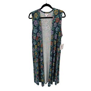 LuLaRoe Sleeveless Joy‎ Vest Womens Large Blue Floral Polyester Side Slits NEW